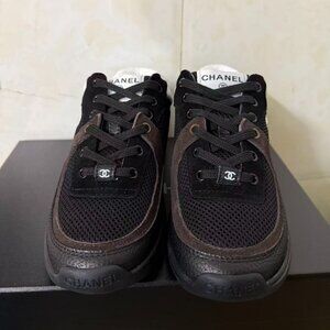 CHANEL Mesh, Suede Calfskin & Grained Calfskin Black/White Sneakers